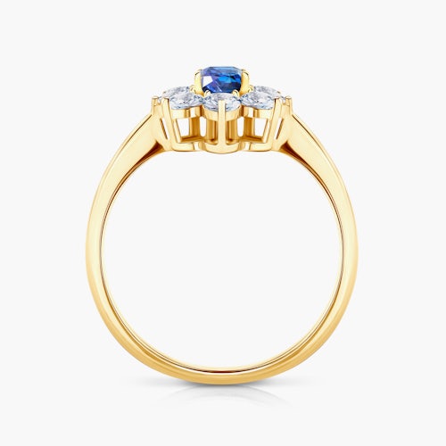 Pierścionek zaręczynowy SAVICKI: złoty, niebieski szafir, białe szafiry